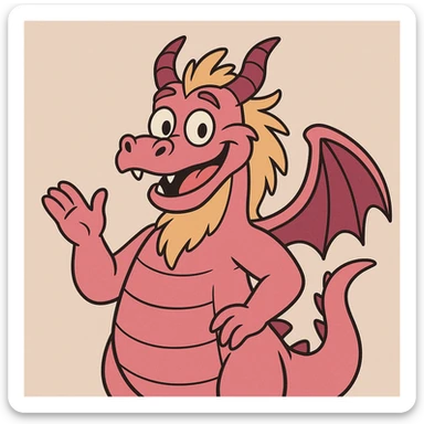 pink friendly dragon with some yellow fur, cartoon style, friendly expression sticker