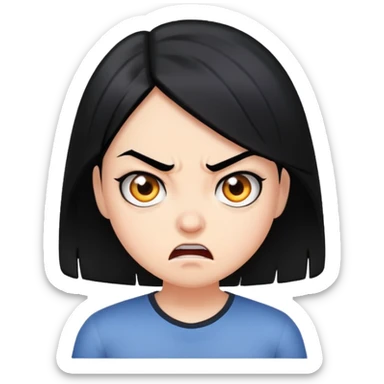 girl with black hair mad face sticker