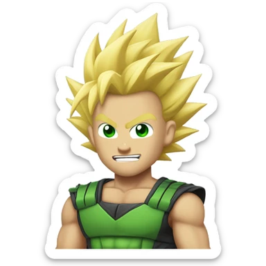 Super saiyan, blonde spikey hair, green eyes, exited sticker
