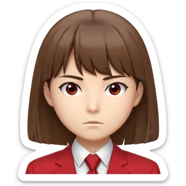 Kiyotaka Ayanokoji from Classroom of the Elite, calm emotionless eyes, medium-length straight brown hair with bangs, serious neutral expression, school uniform with red blazer and tie, face close-up sticker