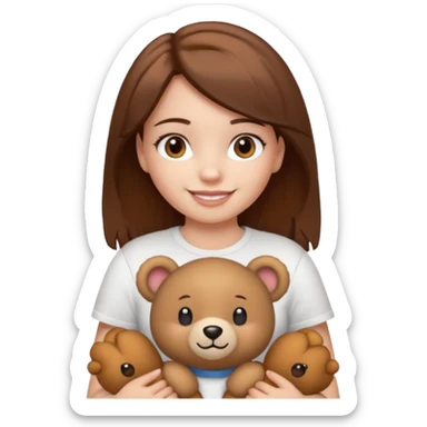 A Girl with Brown hair and Brown eyes with a t-shirt White. The t-shirt have dels a Teddy coquette bear. The Girl have White skins and she is smiling sticker