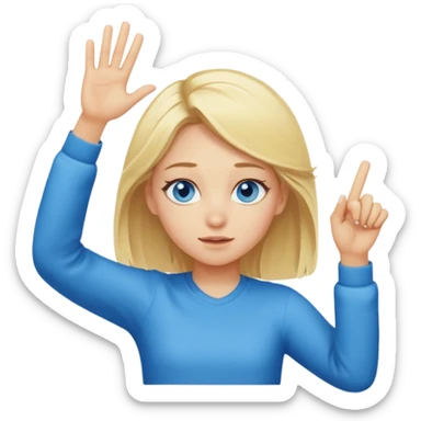 blonde girl with blue eyes dabbing sticker