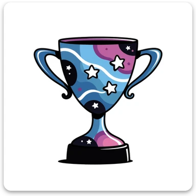An alien trophy with universe-inspired colors, galactic swirls, and star details sticker