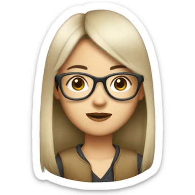 Asian girl, with long straight hair, with aviator eyeglasses sticker