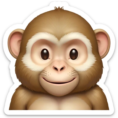 Beautiful and Majestic Cheeky Macaque Portrait Emoji, Head resting in a relaxed, contented smirk with eyes half-closed in a dreamy, playful slumber, showcasing soft, gently ruffled fur and a compact, agile build, Simplified yet exquisitely endearing features, highly detailed, glowing with a soft, radiant light, high shine, serene yet mischievous, stylized with an air of refined playful charm, soft glowing outline, capturing the essence of a beautiful and majestic macaque that embodies both cheeky humor and gentle elegance! sticker