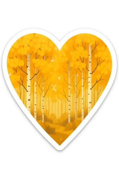 heart with a golden aspen grove, clean digital illustration, no background sticker