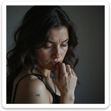 donna triste che mangia insalata, espressione triste, iperrealismo 4K, variazione 1 sticker