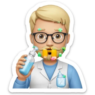 blonde bearded man with glasses with baby bottle sticker