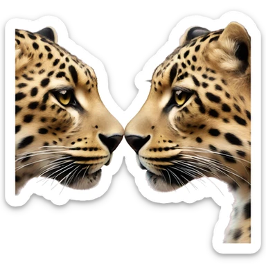 Two leopards love each other, above them there is a pink heart sticker