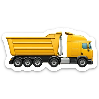 yellow sleeper semi truck with a large end dump trailer in a country landscape, emoji style sticker