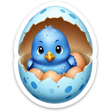 Blue chick hatching from an egg sticker