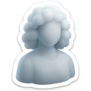 faceless person, facing forward, composed entirely of white fluffy convex clouds, shoulder length, no shadows, matte glass style sticker
