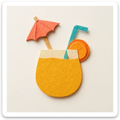 tropical drink with an umbrella, paper craft style sticker