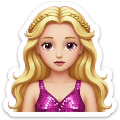 Venus from Ancient Gods with pink skin, long golden blonde hair, dark pink sequin outfit sticker