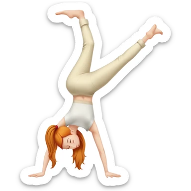Ginger Girl side view handstand two straight legs together in cream pants sticker