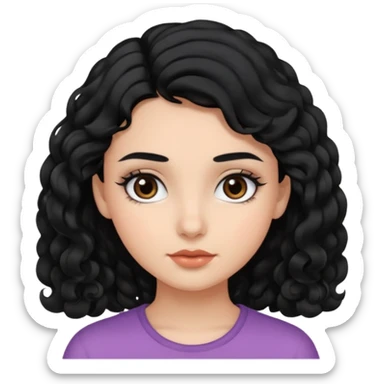 a girl with black hair and soft curls dark brown eyes straight eyebrows  sticker