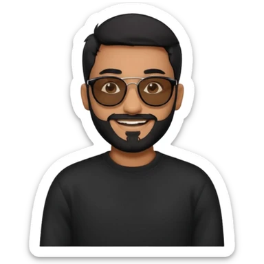 Indian man with  black hair and beard and black sunglasses and black jumper sticker