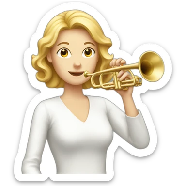 A white woman playing the white trumpet sticker