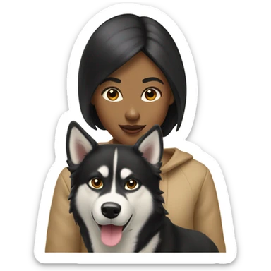 A golden beige Husky next to him a girl with black hair who kisses him on the cheek sticker