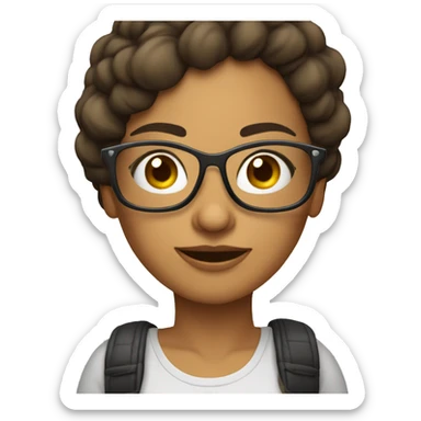 mujer cabello castaño con lentes con una mirada empaticay divetidad  sticker