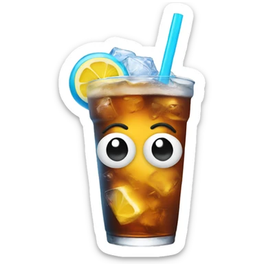 Ice tea with blue straw sticker