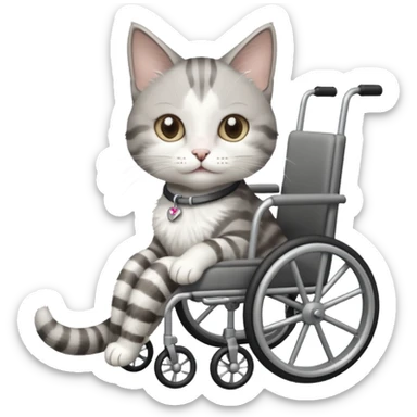disabled grey and white small cat using cat wheelchair sticker