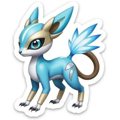 Shiny Colorful Futuristic Cyber-Vernid-Trico-Meloetta-Latias-Koraidon-Peppercat-Protogen-Pokémon-Digimon-Fakémon-fusion-hybrid-creature sticker