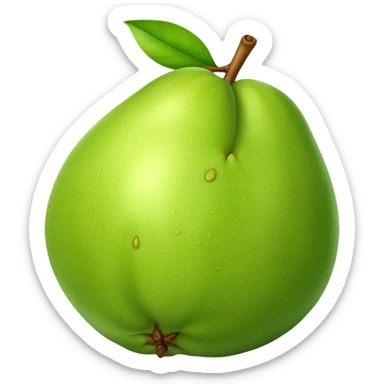 A whole green guava fruit with slight yellow tint sticker