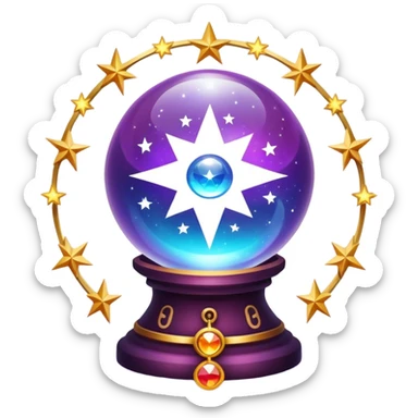 A vibrant, mystical icon symbolizing fortune telling and esotericism. Include elements like a crystal ball, tarot cards, stars, and mystical symbols with a glowing, ethereal feel. The design should be colorful, eye-catching, and evoke a sense of magic and mystery. sticker