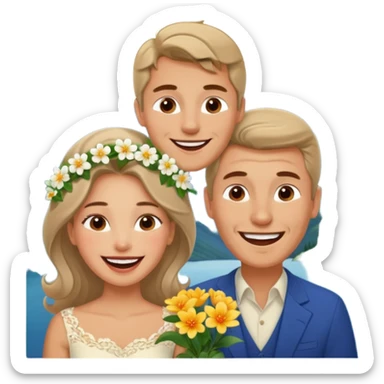 Couple  laughing traveling russian man and elegant  Latina girl delicate flowers and mountains in the background  sticker