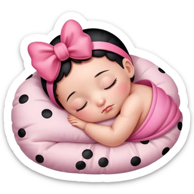 one baby ladybug with pink bow sleeping on pillow with eyes closed  sticker