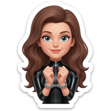 Woman dressed in black PVC handcuffed sticker