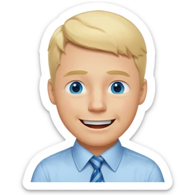 A guy with blonde hair and blue eyes that looks masculine. make him wear a shirt with a tie. he is danish. He is laughing with tears in his eyes sticker