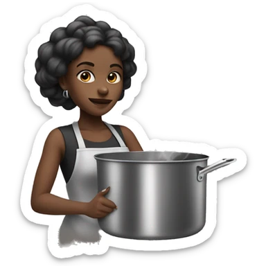 a black girl cooking in with a pan with smoke ￼ sticker