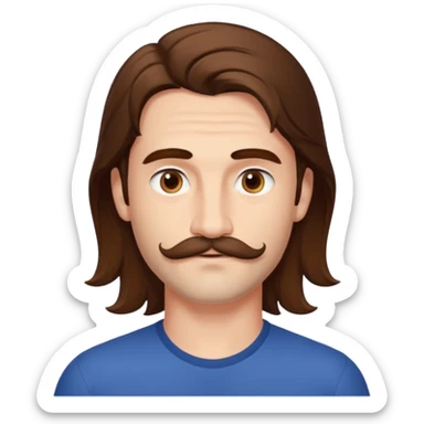 Matthieu Charneau, male actor (b.1988) with long hair and thin mustache sticker