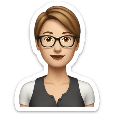 White Woman with a short brown hair plus glasses and pink coach sticker