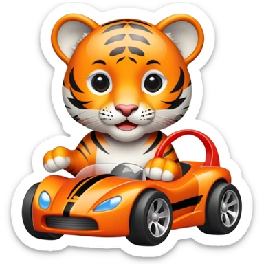 cute tiger holding toy hot wheel car sticker