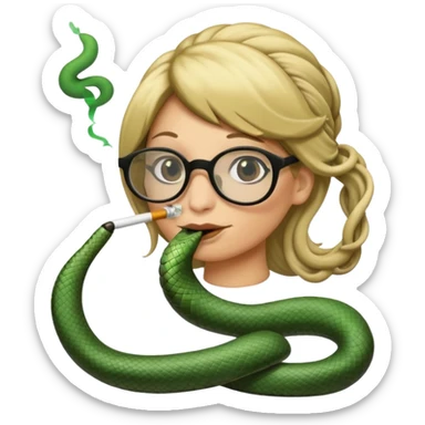 can you create a sneaky bitch SNAKE with big glasses smoking a cigarrette? the SNAKE needs to have dirty blonde hair
can you add a text baloon saying "YADA YADA" - it's a snake emoji sticker