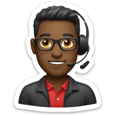 AI customer service agent with headset wearing a red polo shirt sticker