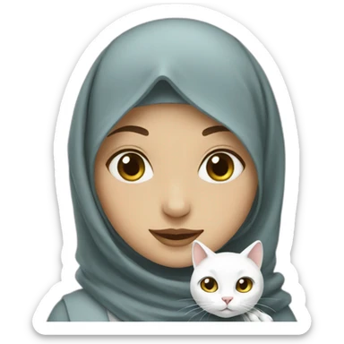 A girl in hijab with white cat sticker