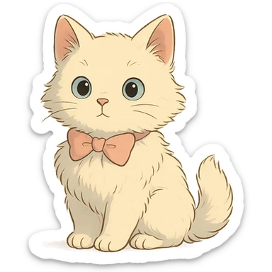 cute fluffy white kitten with a light pink bow sticker