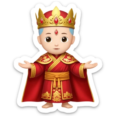A small chibi-style monk character with red ceremonial robe with layered fabric and decorative gold-like patterns and an ornate red monk crown shaped like lotus petals.

 sticker