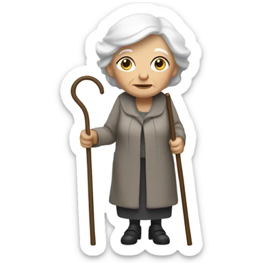Old lady with white hair and walking with a cane  sticker