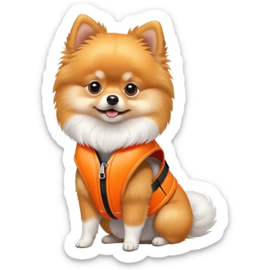 Pomeranian dog wearing life jacket sticker