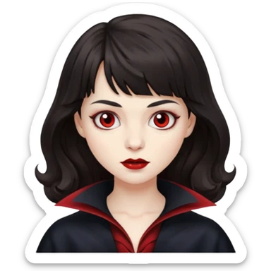 A vampire with big wavy dark hair and short bangs sticker