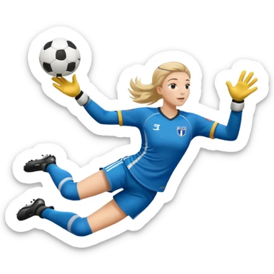 make a girl goalie diving through the air sideways with one soccer ball in her hands  sticker