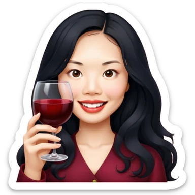 Asian girl long wavy hair holding a glass of wine sticker