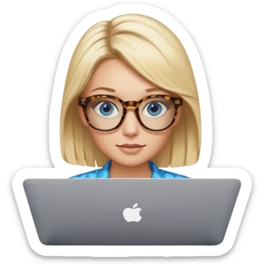  blonde hair woman blue eyes with tortoise shell print glasses on mac book  sticker
