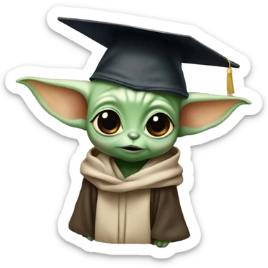 baby yoda wearing graduation cap sticker