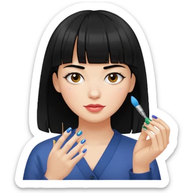 Person with black hair and bangs painting someone’s nails sticker
